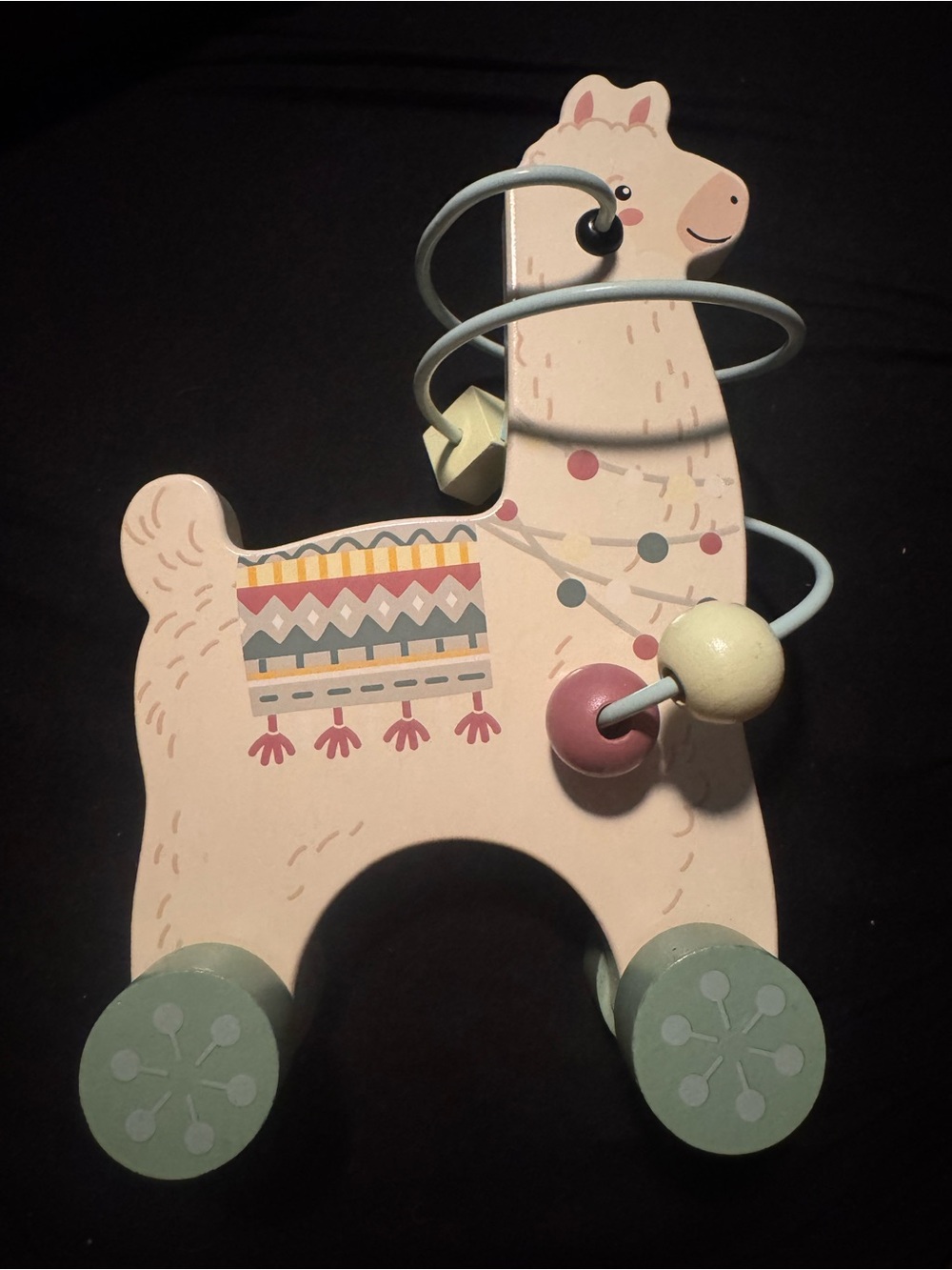 Wooden Pink Llama Pull Toy with Bead Maze